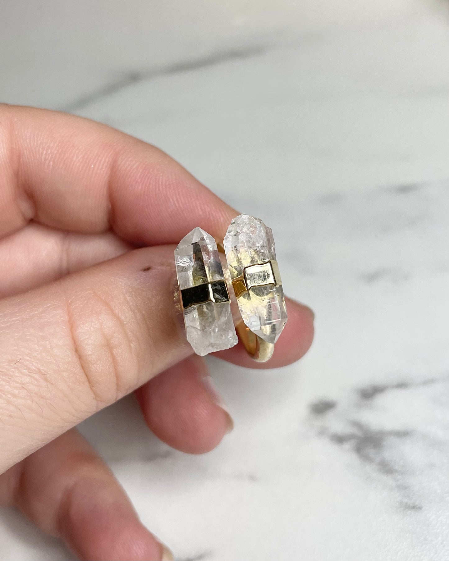 BERGKRISTALL RING GALVANISIERT GOLD
